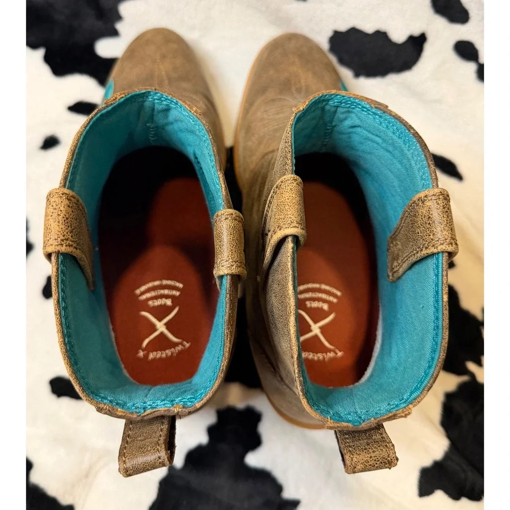 Twisted X Womens Brown Leather Turquoise Embroidered Western Ankle Boots Size 10